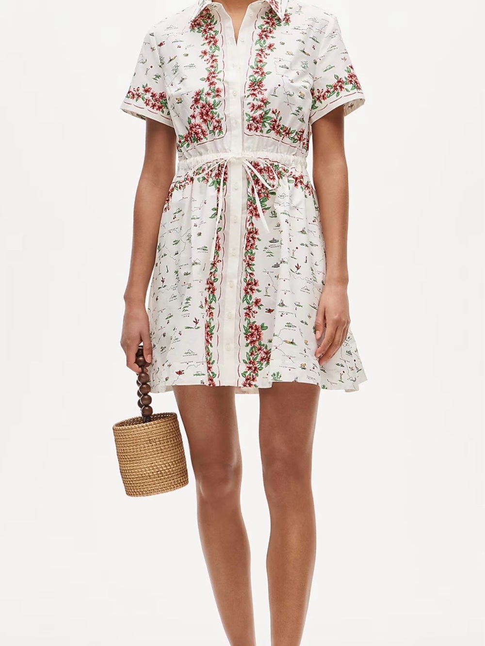 J. Crew cerise Mini shirt Dress in map print cotton poplin in ivory